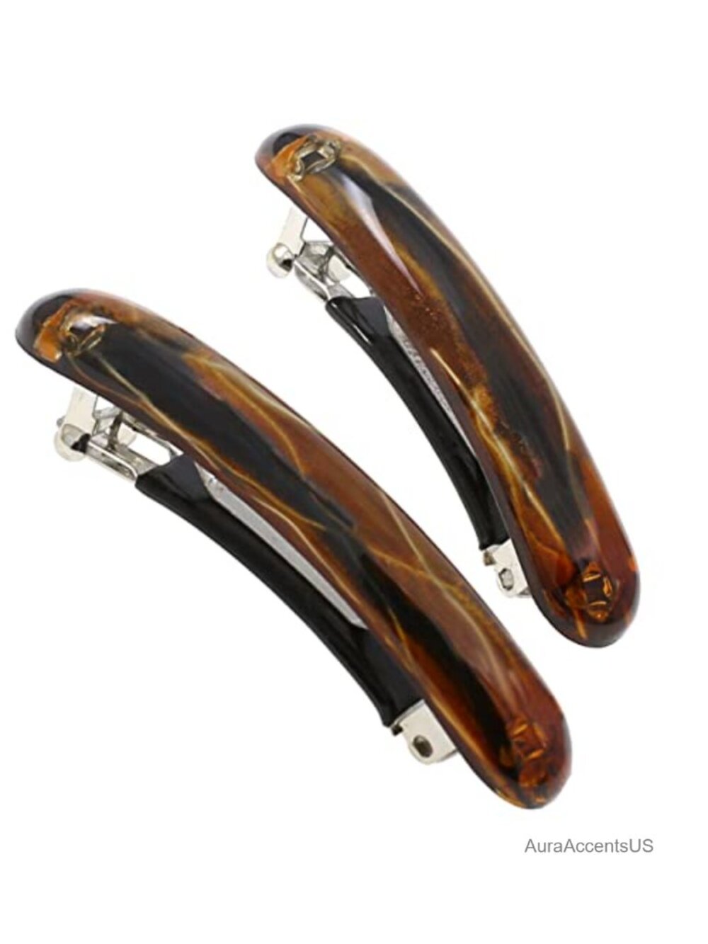 French Hair Barrette Set of 2 Strong Hold Automatic Clasp Cellulose Acetate